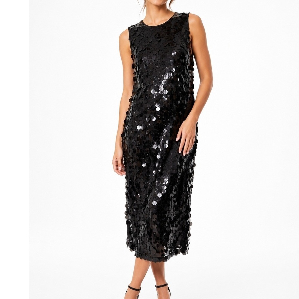 LOFT Black Sequin Dress Women's Size 8 Sleeveless Cocktail Holiday Party Evening